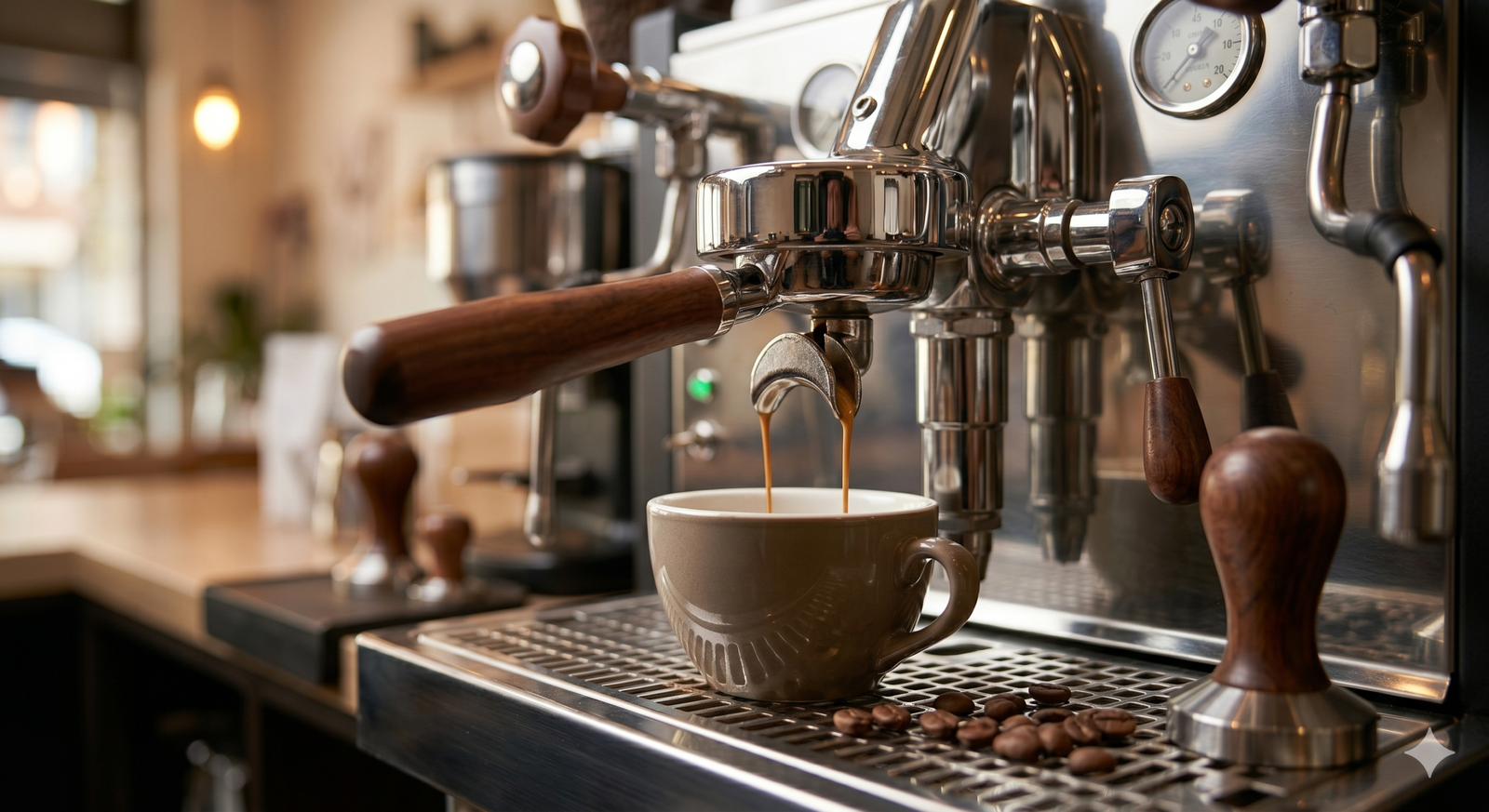 Barista elinde taze kavrulmuş espresso çekirdeklerini dikkatle inceliyor, kahvenin kalitesini kontrol ediyor.